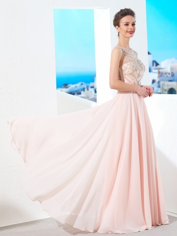 A-Line/Princess Scoop Sleeveless Chiffon Crystal Floor-length Dresses 4344