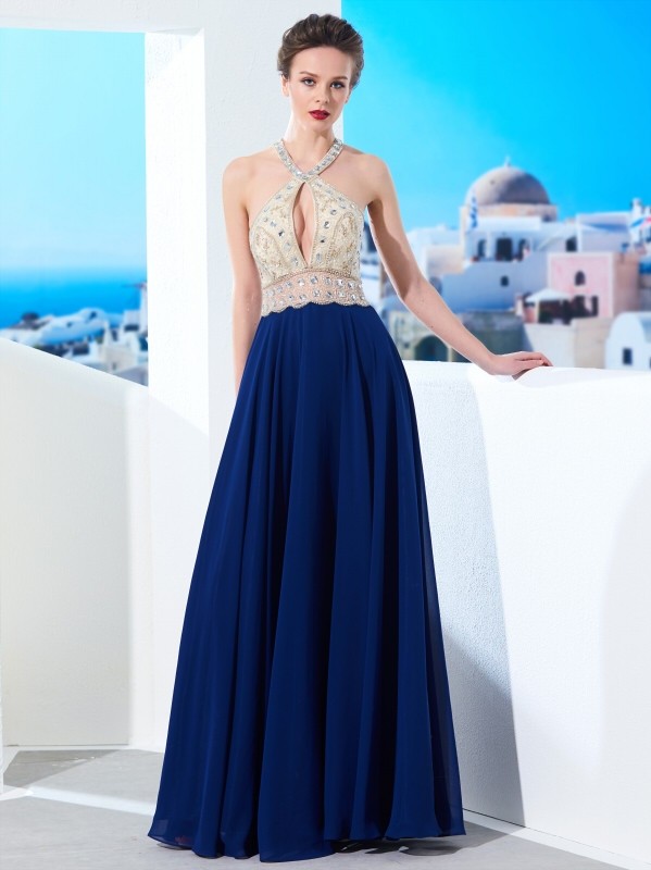 A-Line/Princess Sleeveless Straps Beading Chiffon Floor-Length Dresses 4615