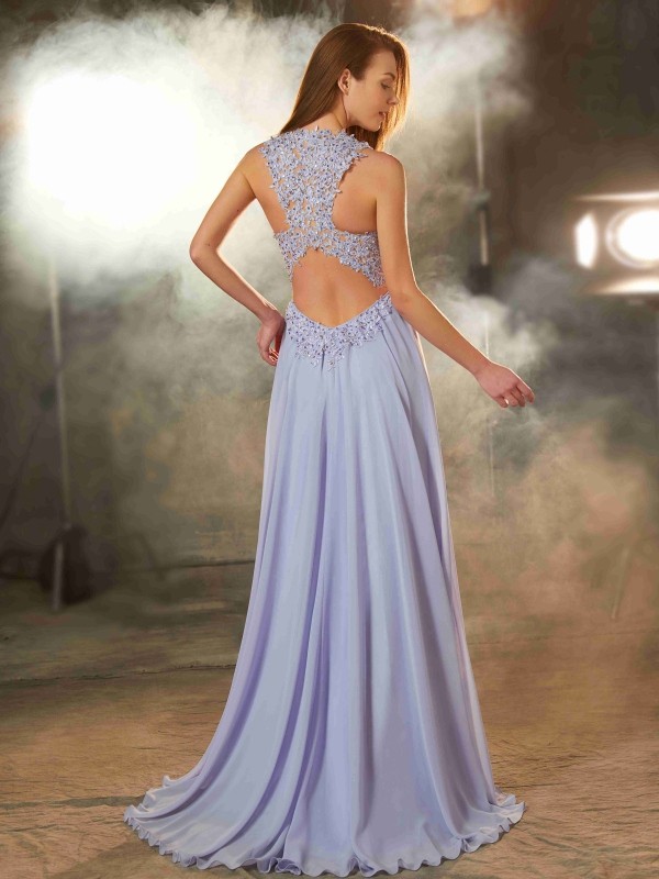 A-Line/Princess Scoop Sleeveless Floor-Length Applique Chiffon Dresses 4347