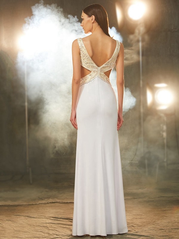 Sheath/Column V-neck Sleeveless Beading Floor-Length Spandex Dresses 6891