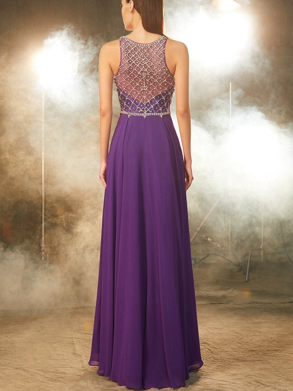 A-Line/Princess Sleeveless Chiffon Scoop Crystal Floor-Length Dresses 4503