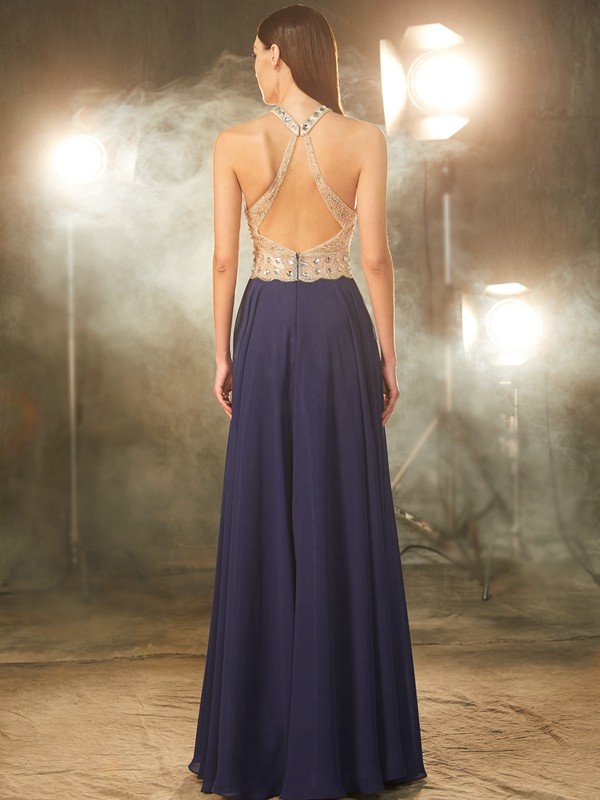 A-Line/Princess Sleeveless Straps Beading Chiffon Floor-Length Dresses 4616