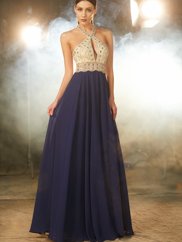 A-Line/Princess Sleeveless Straps Beading Chiffon Floor-Length Dresses 4616