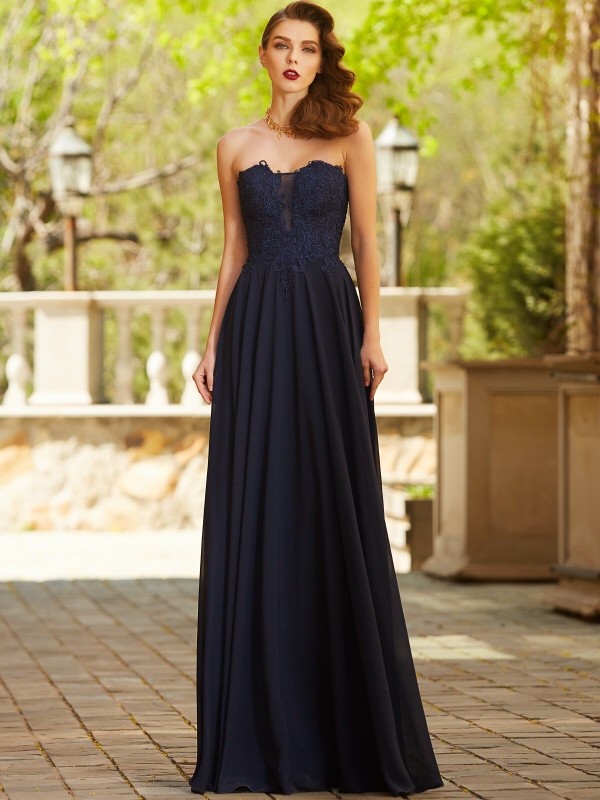 A-Line/Princess Sweetheart Sleeveless Floor-Length Applique Chiffon Dresses 5073