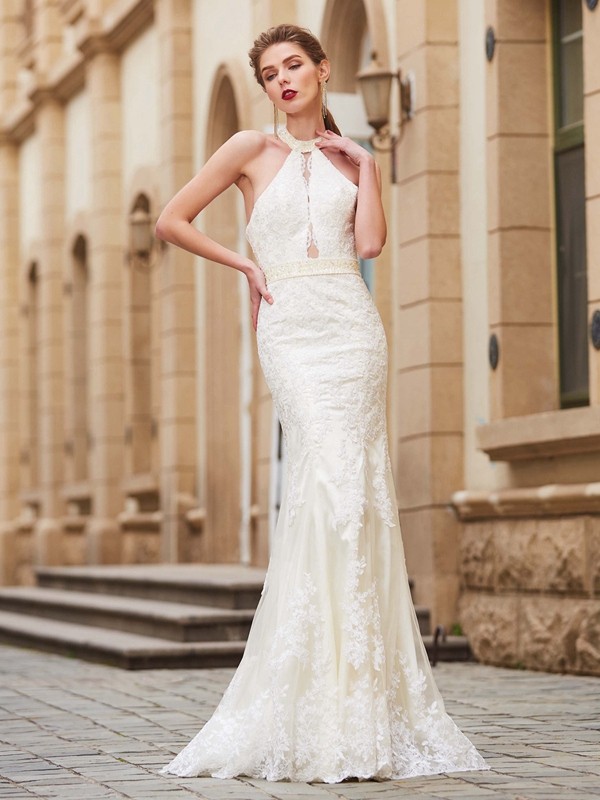 Sheath/Column Jewel Sleeveless Floor-Length Applique Lace Dresses 6078