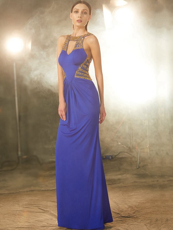 Sheath/Column Scoop Sleeveless Floor-Length Beading Spandex Dresses 6397