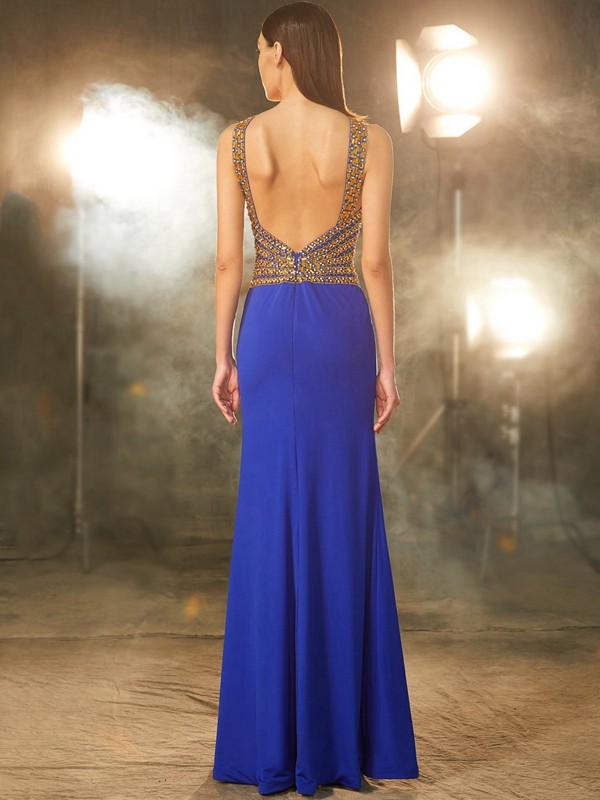 Sheath/Column Scoop Sleeveless Floor-Length Beading Spandex Dresses 6397