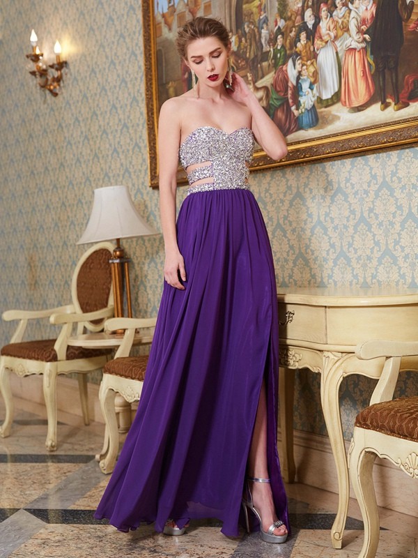 A-Line/Princess Sweetheart Crystal Sleeveless Floor-Length Chiffon Dresses 4968