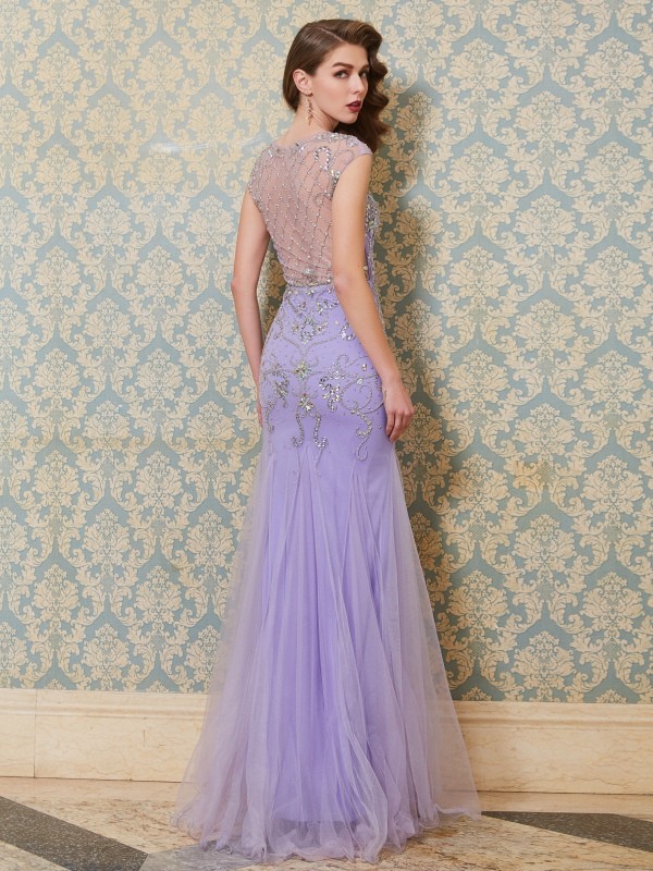 Trumpet/Mermaid Scoop Sleeveless Beading Floor-length Tulle Dresses 7275