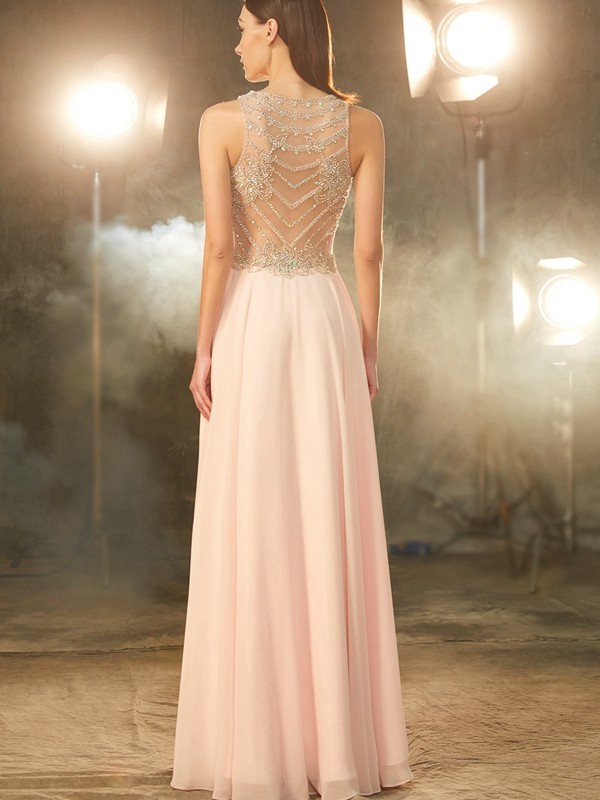 A-Line/Princess Scoop Sleeveless Chiffon Crystal Floor-length Dresses 4345