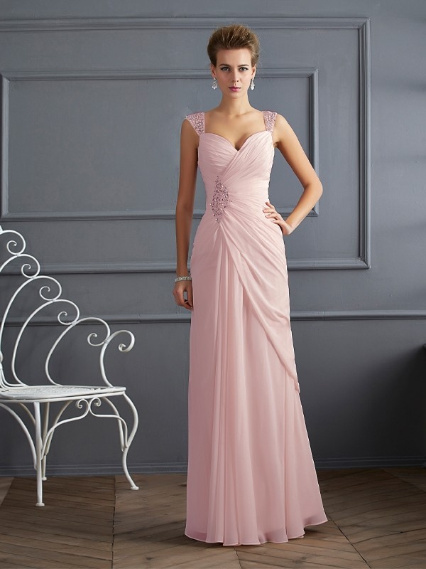 Sheath/Column Straps Sleeveless Beading Long Chiffon Dresses 6704