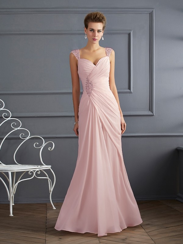 Sheath/Column Straps Sleeveless Beading Long Chiffon Dresses 6704