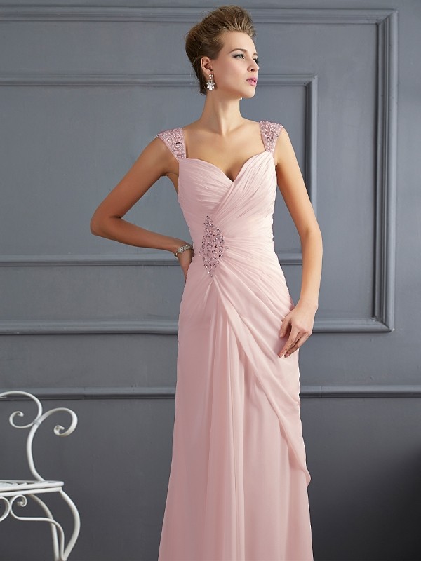 Sheath/Column Straps Sleeveless Beading Long Chiffon Dresses 6704