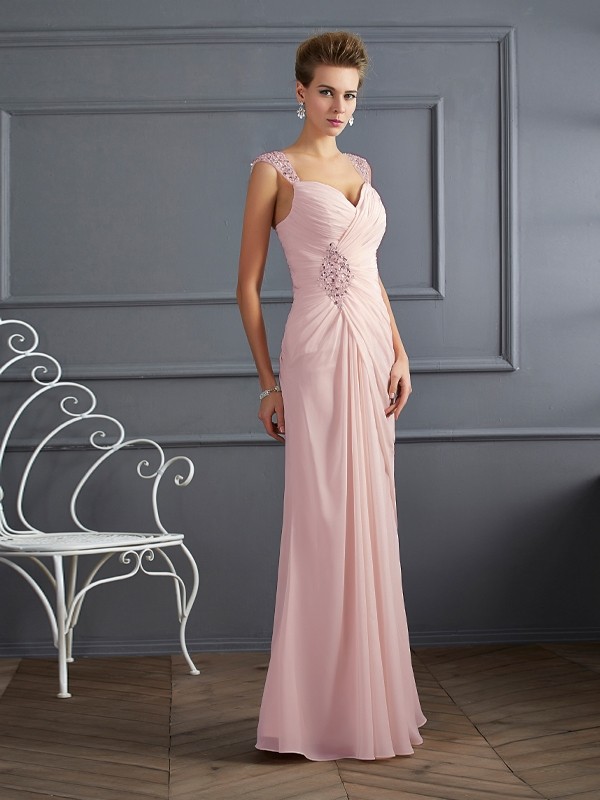 Sheath/Column Straps Sleeveless Beading Long Chiffon Dresses 6704