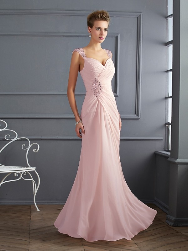 Sheath/Column Straps Sleeveless Beading Long Chiffon Dresses 6704