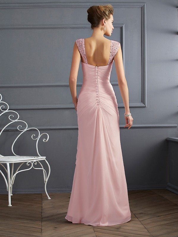 Sheath/Column Straps Sleeveless Beading Long Chiffon Dresses 6704