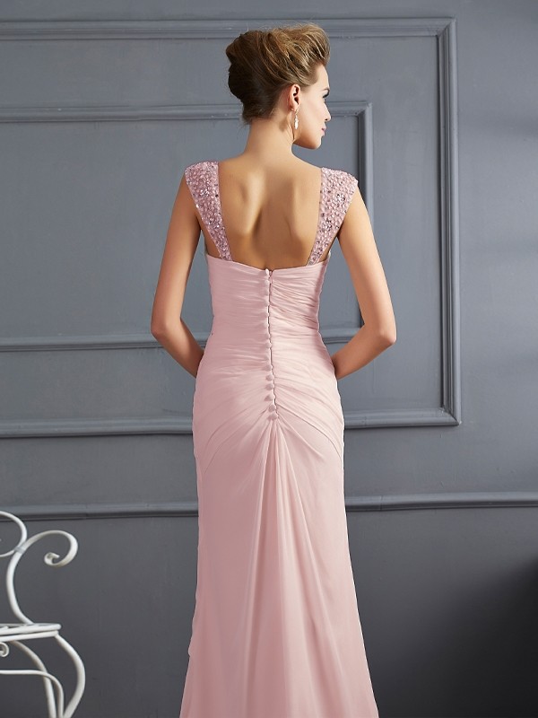 Sheath/Column Straps Sleeveless Beading Long Chiffon Dresses 6704