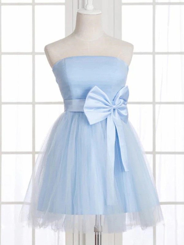 A-Line/Princess Tulle Bowknot Strapless Sleeveless Short/Mini Dresses 5301