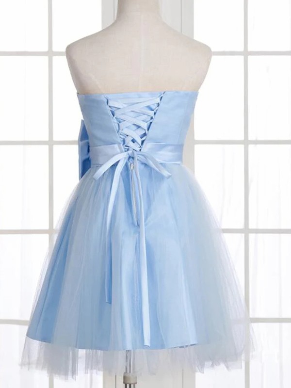 A-Line/Princess Tulle Bowknot Strapless Sleeveless Short/Mini Dresses 5301