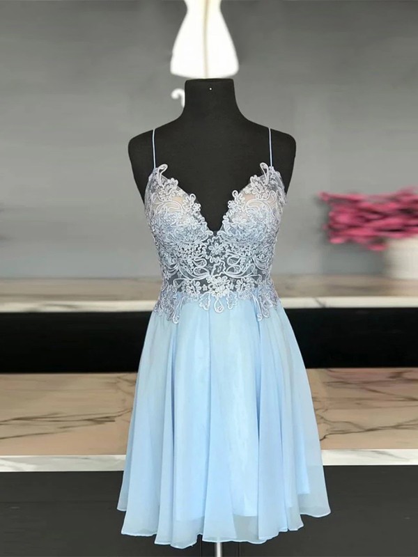 A-Line/Princess Chiffon Applique Spaghetti Straps Sleeveless Short/Mini Dresses 3446