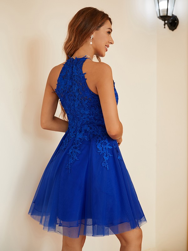 A-Line/Princess Tulle Lace Halter Sleeveless Short/Mini Dresses 5311