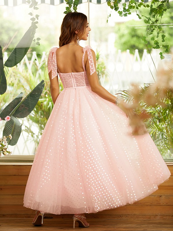 A-Line/Princess Ruffles Spaghetti Straps Sleeveless Ankle-Length Dresses 4006