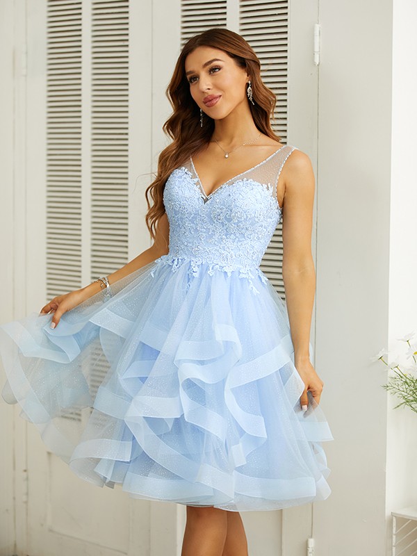 A-Line/Princess Applique V-neck Sleeveless Knee-Length Dresses 3348