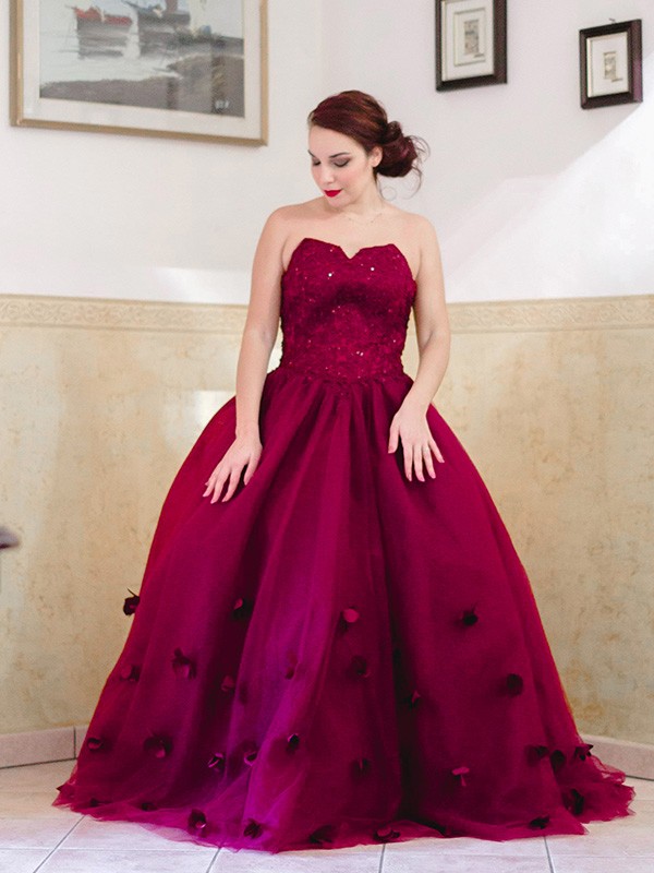 Ball Gown Applique Sweetheart Tulle Sleeveless Floor-Length Dresses 5617