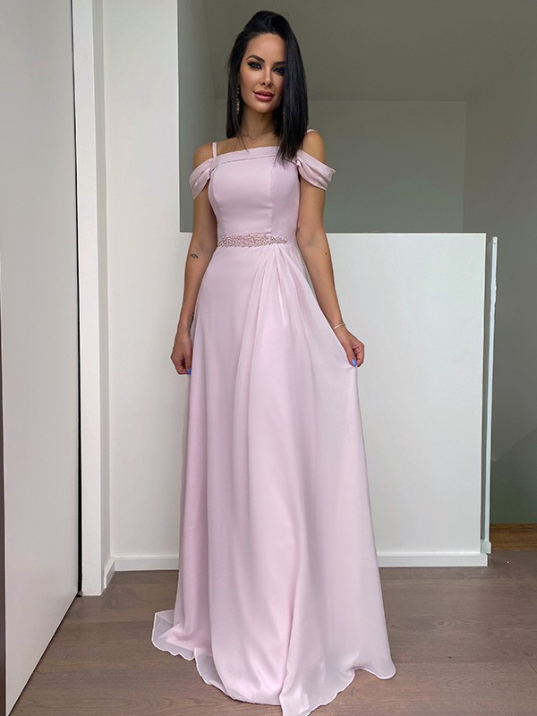 A-Line/Princess Chiffon Beading Straps Sleeveless Floor-Length Dresses 3460