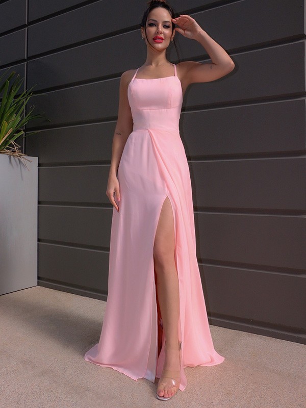 A-Line/Princess Floor-Length Halter Sleeveless Chiffon Ruffles Dresses 3548