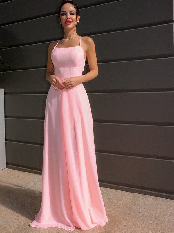 A-Line/Princess Floor-Length Halter Sleeveless Chiffon Ruffles Dresses 3548