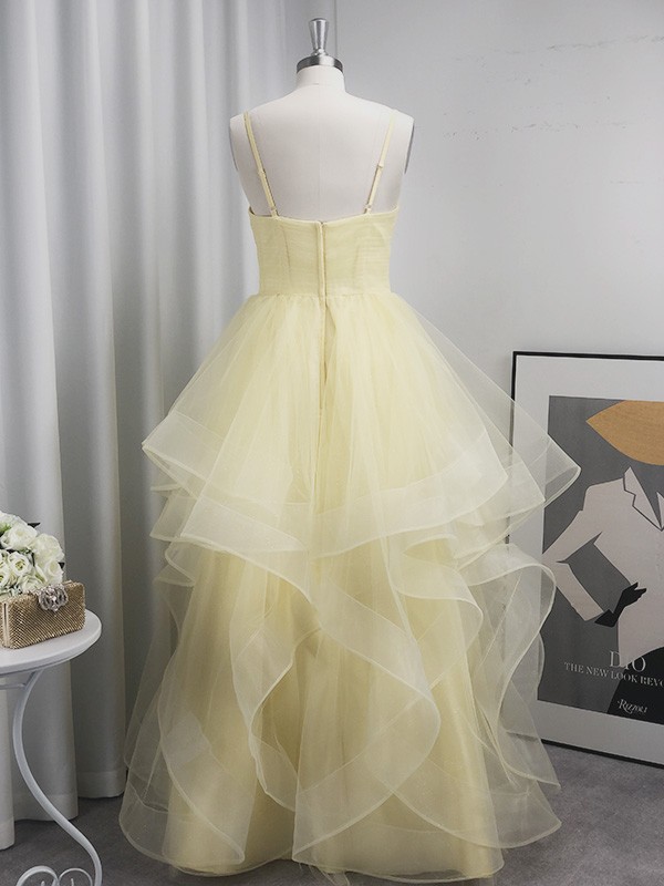 A-Line/Princess Ruffles Spaghetti Straps Sleeveless Tulle Floor-Length Dresses 4011