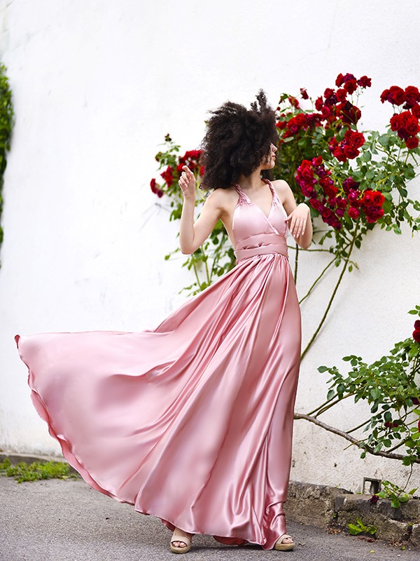 A-Line/Princess Silk like Satin Sleeveless Sash/Ribbon/Belt Spaghetti Straps Floor-Length Dresses 4480