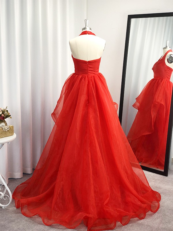 A-Line/Princess Sleeveless V-Neck Organza Ruffles Asymmetrical Dresses 4660