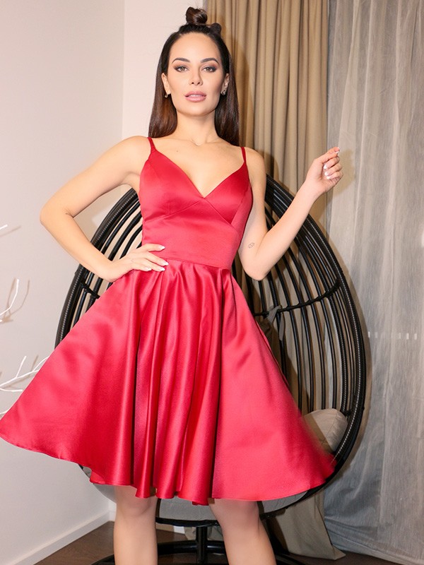 A-Line/Princess V-neck Sleeveless Satin Short/Mini Homecoming Dresses 5560