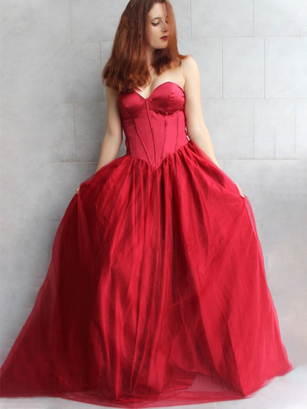 Ball Gown Sleeveless Tulle With Ruffles Sweetheart Floor-Length Dresses 5732