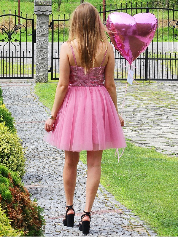 A-Line/Princess Sleeveless Tulle Sequin Spaghetti Straps Short/Mini Homecoming Dresses 4632