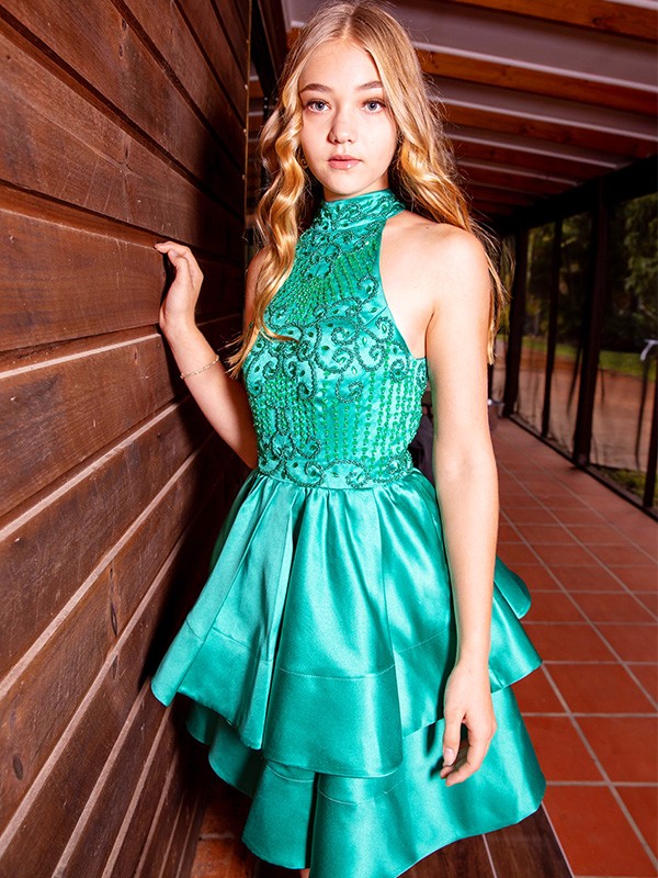 A-Line/Princess Satin Sleeveless Beading Jewel Short/Mini Homecoming Dresses 4248