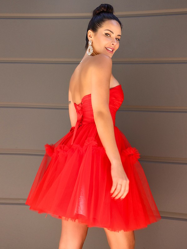 A-Line/Princess Strapless Tulle Ruffles Sleeveless Short/Mini Homecoming Dresses 4795