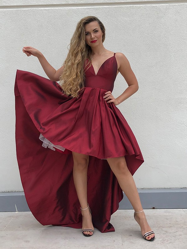 A-Line/Princess Spaghetti Straps Taffeta Ruffles Sleeveless Asymmetrical Homecoming Dresses 4699