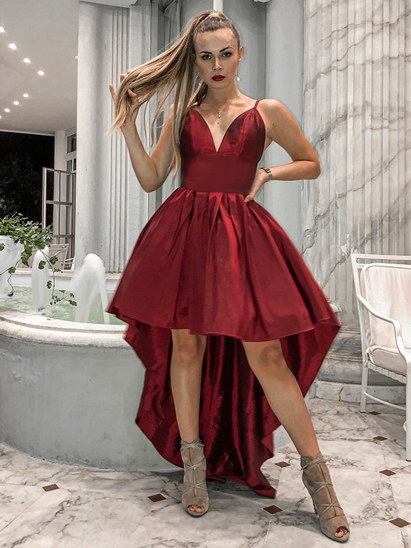 A-Line/Princess Spaghetti Straps Taffeta Ruffles Sleeveless Asymmetrical Homecoming Dresses 4699