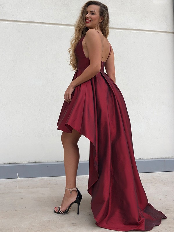 A-Line/Princess Spaghetti Straps Taffeta Ruffles Sleeveless Asymmetrical Homecoming Dresses 4699