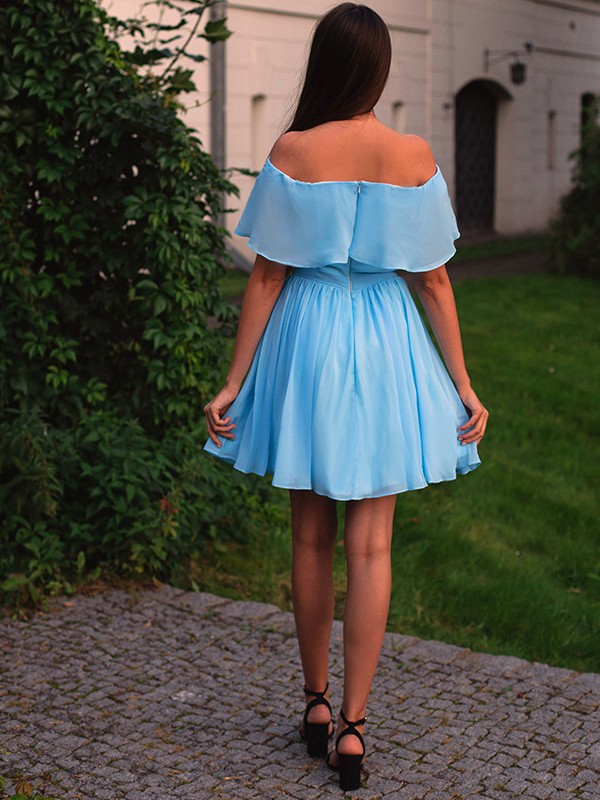 A-Line/Princess Sleeveless Chiffon Off-the-Shoulder Ruffles Short/Mini Homecoming Dresses 4501