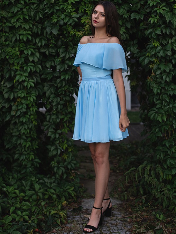 A-Line/Princess Sleeveless Chiffon Off-the-Shoulder Ruffles Short/Mini Homecoming Dresses 4501