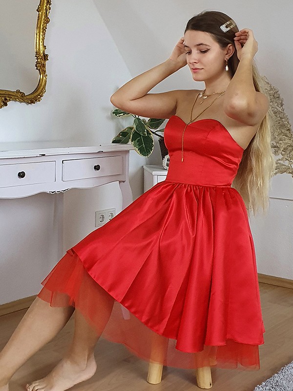 A-Line/Princess Satin Sleeveless Ruffles Sweetheart Short/Mini Homecoming Dresses 4252