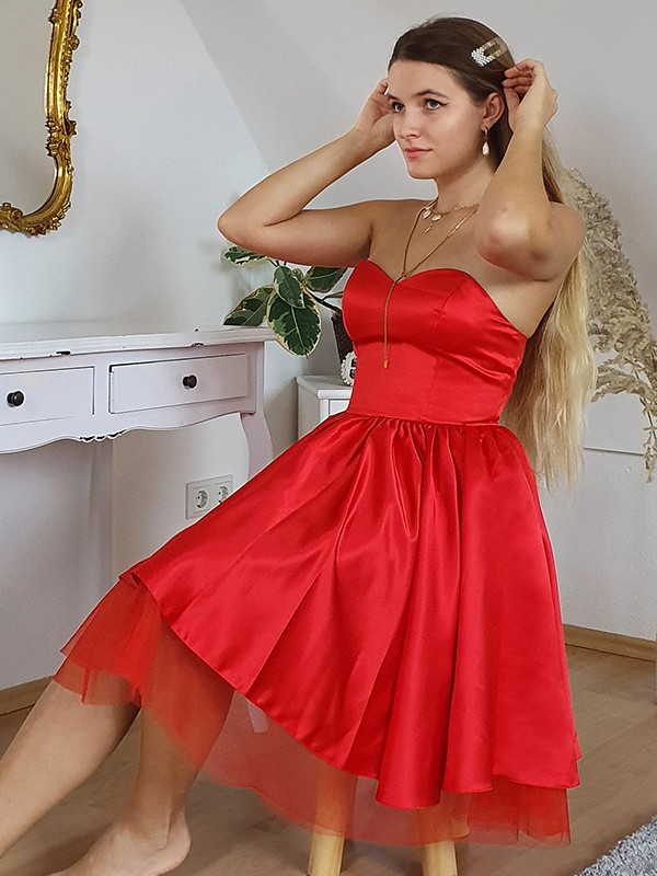 A-Line/Princess Satin Sleeveless Ruffles Sweetheart Short/Mini Homecoming Dresses 4252