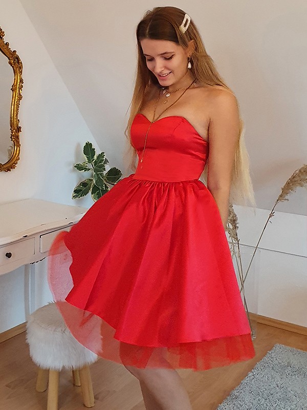 A-Line/Princess Satin Sleeveless Ruffles Sweetheart Short/Mini Homecoming Dresses 4252