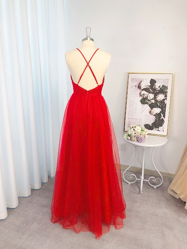 A-Line/Princess Chiffon Ruffles Spaghetti Straps Sleeveless Floor-Length Dresses 3486