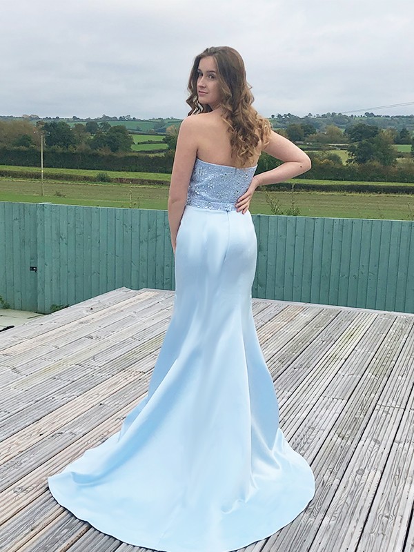 Trumpet/Mermaid Satin Beading Sweetheart Sleeveless Sweep/Brush Train Dresses 7209