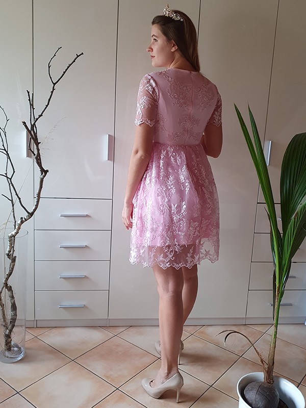 A-Line/Princess Short Sleeves Organza Sheer Neck Applique Short/Mini Homecoming Dresses 4431